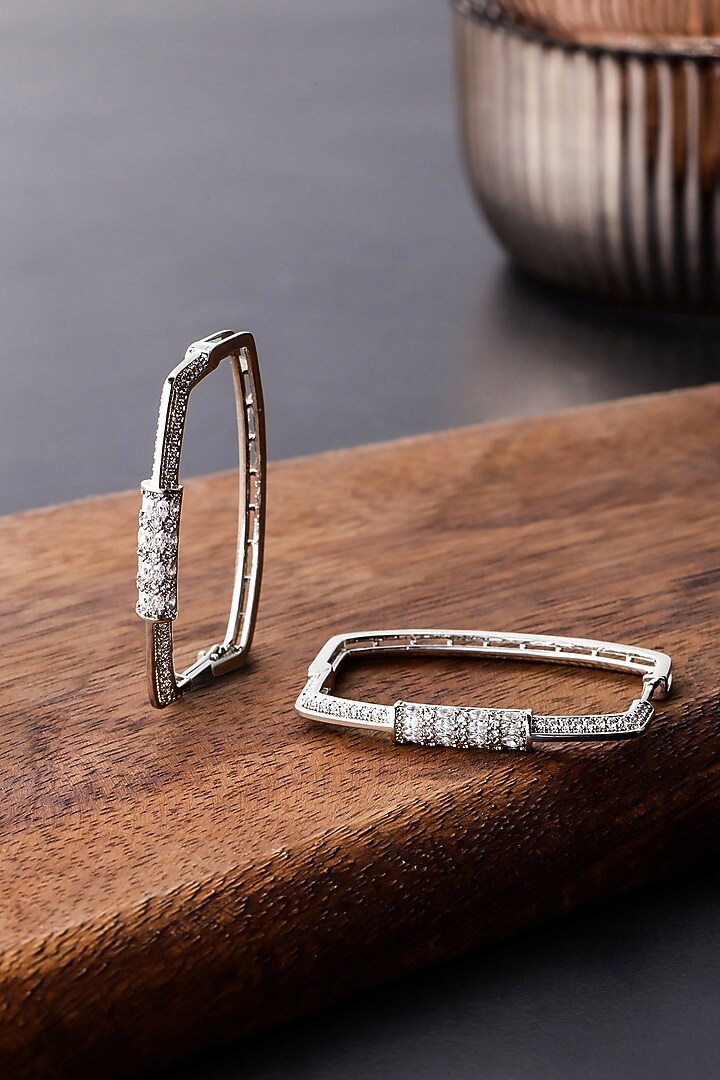 Silver Finish Zircon Hoop Earrings by Shaze Jewellery at Pernia's Pop Up Shop