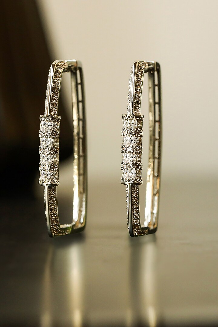 Silver Finish Zircon Hoop Earrings by Shaze Jewellery at Pernia's Pop Up Shop