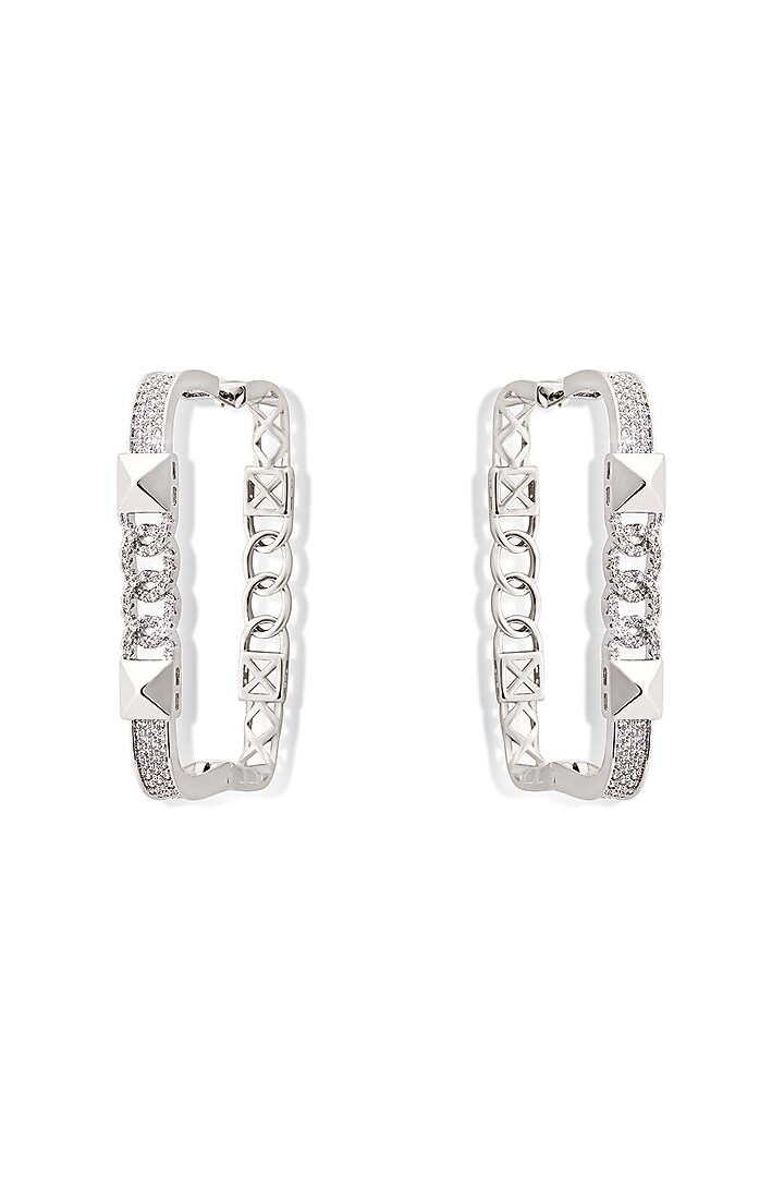 Silver Finish Zircon Hoop Earrings by Shaze Jewellery at Pernia's Pop Up Shop