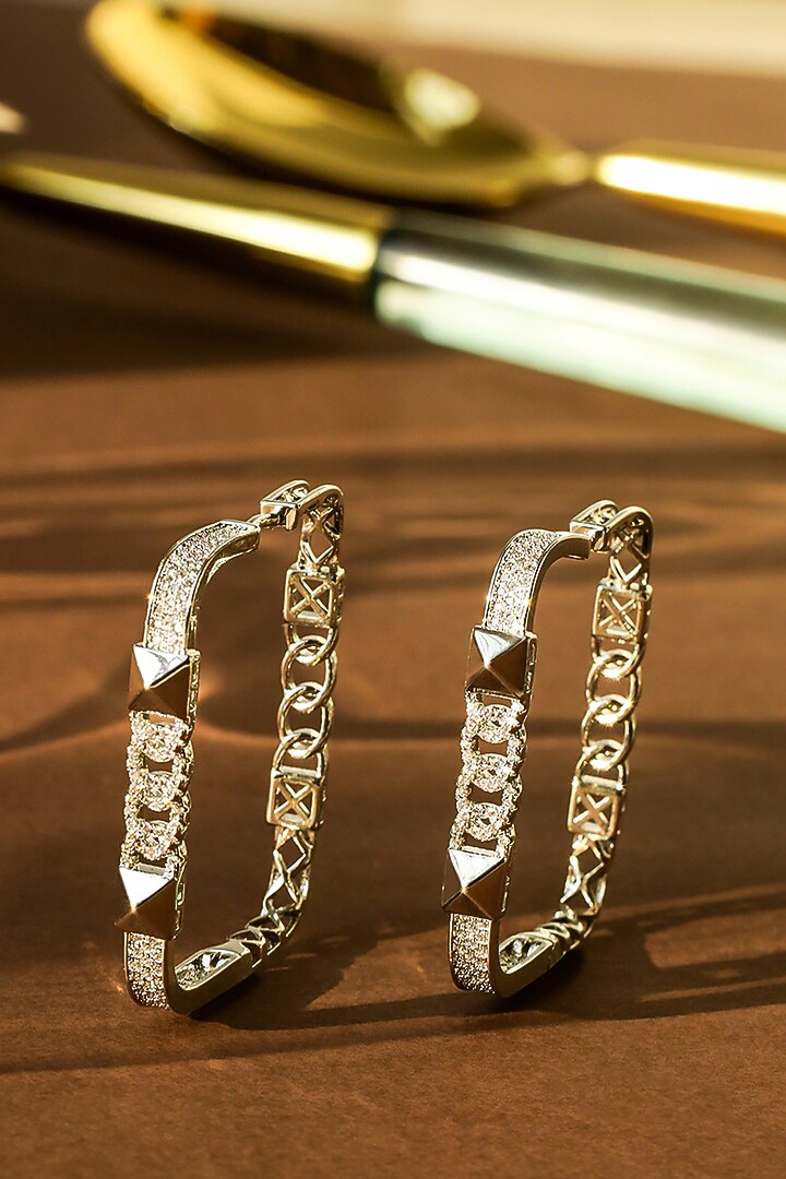 Silver Finish Zircon Hoop Earrings by Shaze Jewellery at Pernia's Pop Up Shop