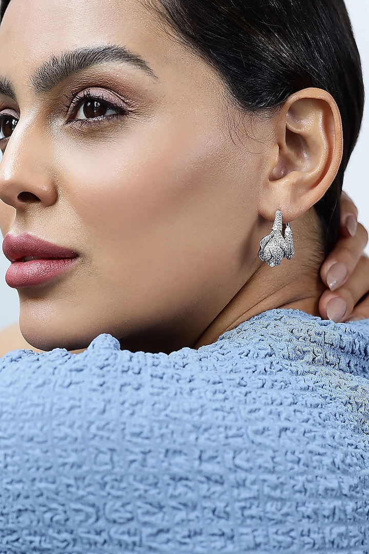 Silver Finish Zircon Hoop Earrings by Shaze Jewellery at Pernia's Pop Up Shop