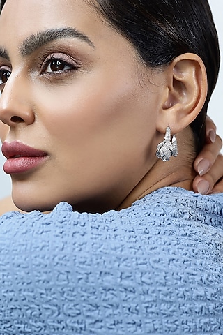 Silver Finish Zircon Hoop Earrings by Shaze Jewellery