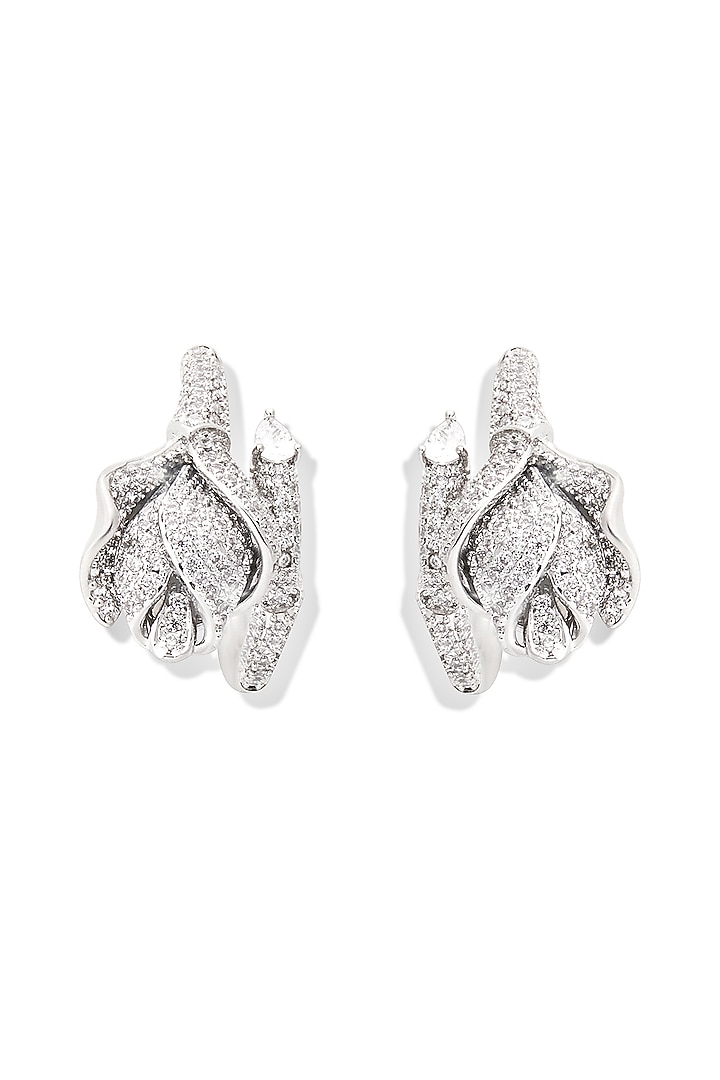 Silver Finish Zircon Hoop Earrings by Shaze Jewellery at Pernia's Pop Up Shop
