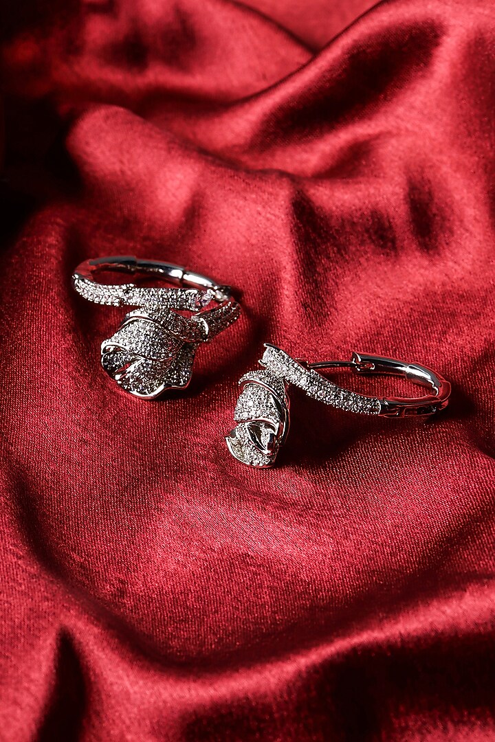 Silver Finish Zircon Hoop Earrings by Shaze Jewellery at Pernia's Pop Up Shop