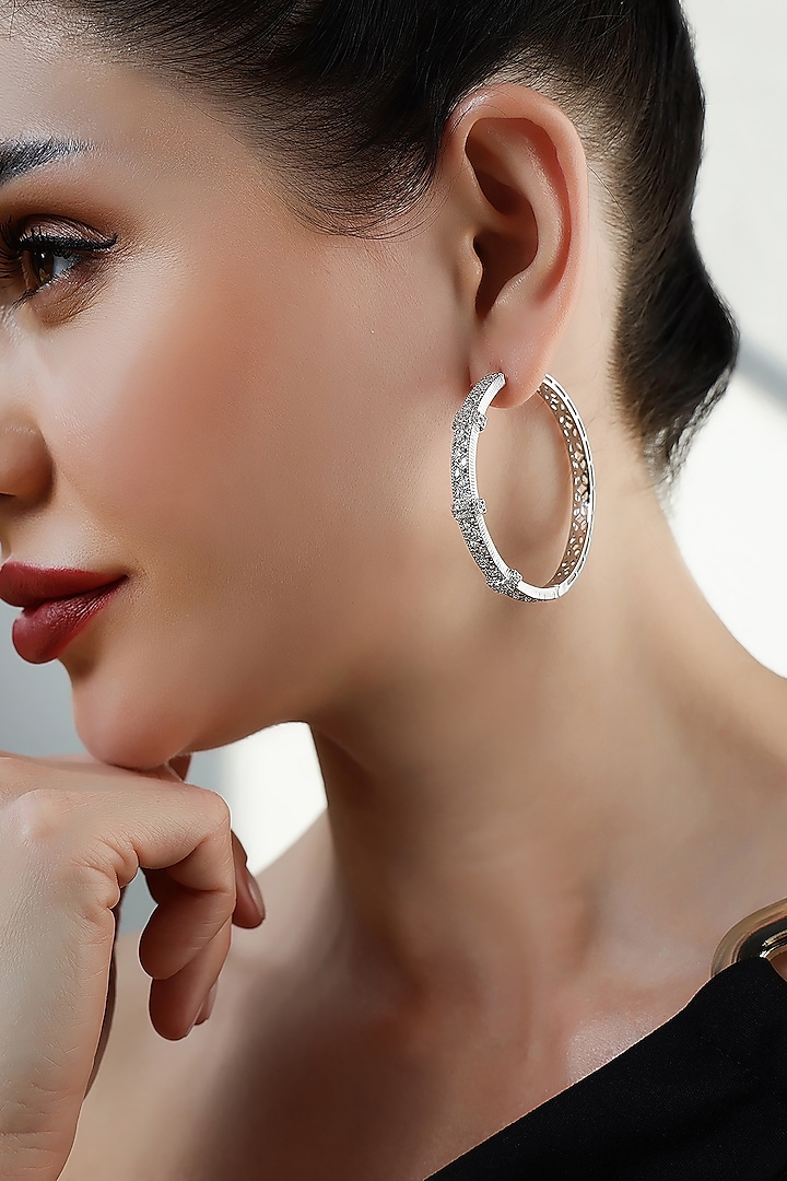 Silver Finish Zircon Hoop Earrings by Shaze Jewellery at Pernia's Pop Up Shop