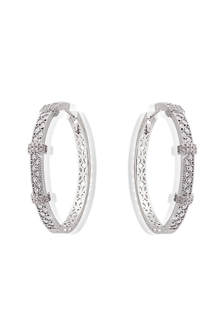 Silver Finish Zircon Hoop Earrings by Shaze Jewellery at Pernia's Pop Up Shop
