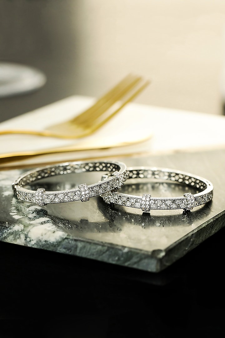 Silver Finish Zircon Hoop Earrings by Shaze Jewellery at Pernia's Pop Up Shop