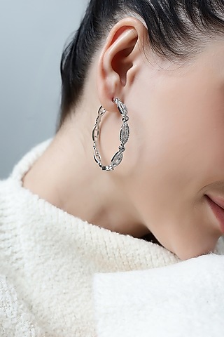 Silver Finish Zircon Hoop Earrings by Shaze Jewellery