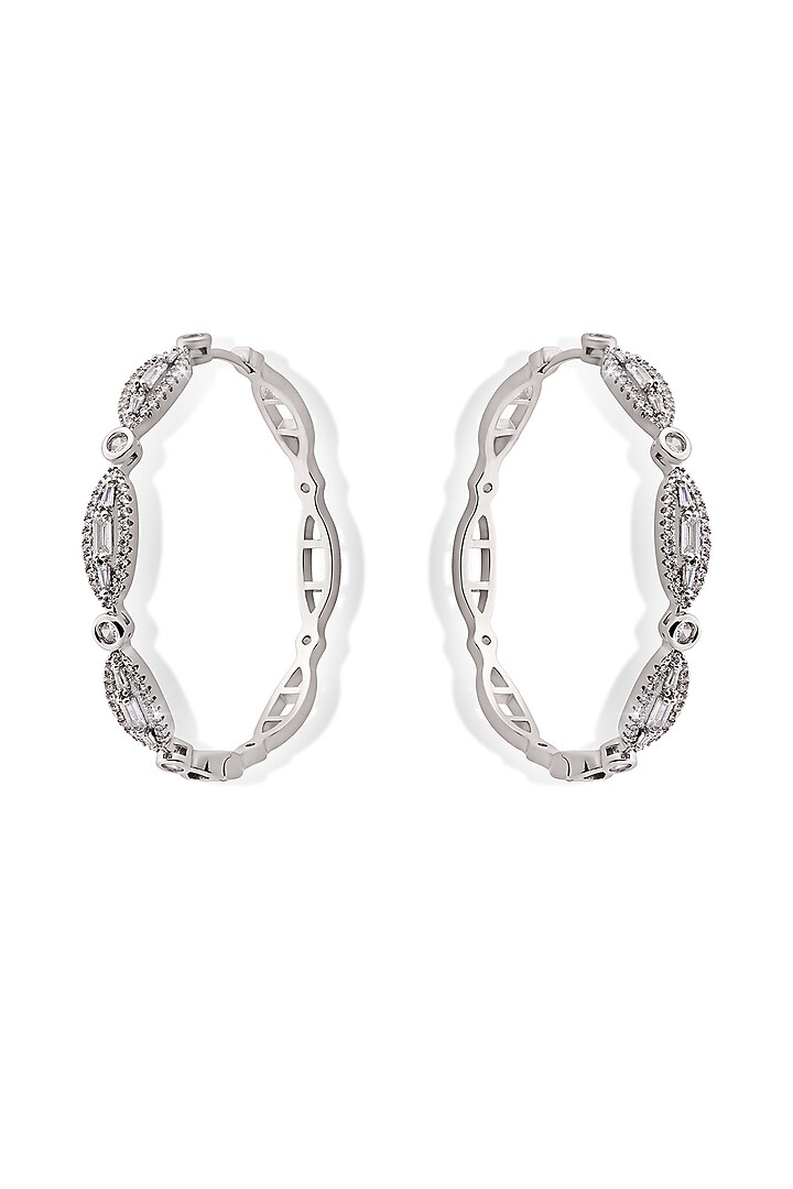 Silver Finish Zircon Hoop Earrings by Shaze Jewellery at Pernia's Pop Up Shop