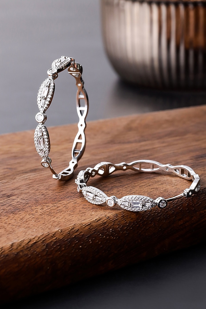 Silver Finish Zircon Hoop Earrings by Shaze Jewellery at Pernia's Pop Up Shop