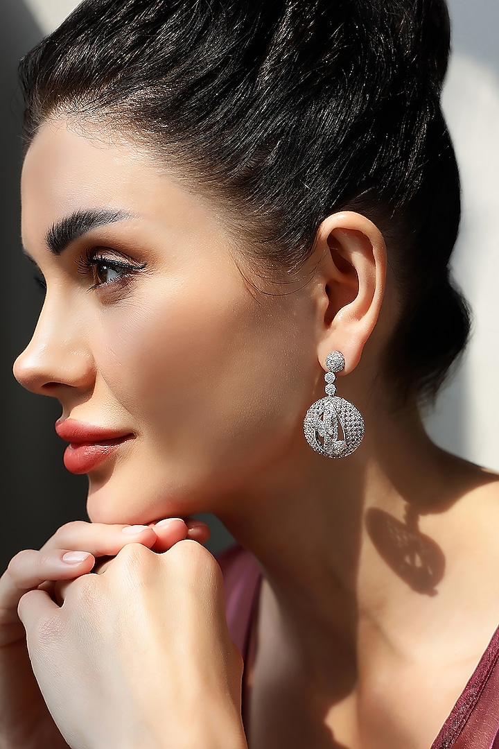 Silver Finish Zircon Dangler Earrings by Shaze Jewellery at Pernia's Pop Up Shop