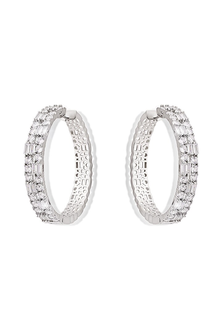 Silver Finish Zircon Hoop Earrings by Shaze Jewellery at Pernia's Pop Up Shop
