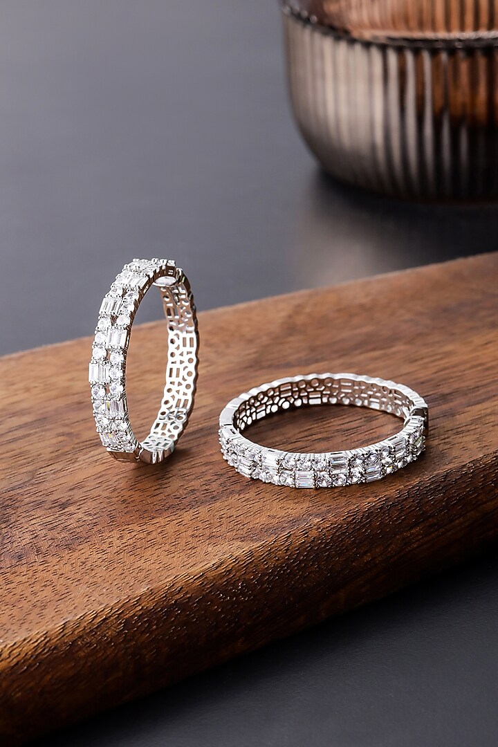 Silver Finish Zircon Hoop Earrings by Shaze Jewellery at Pernia's Pop Up Shop