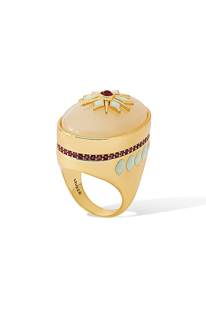 Yellow Gold Plated Zircon Ring by Shaze Jewellery at Pernia's Pop Up Shop