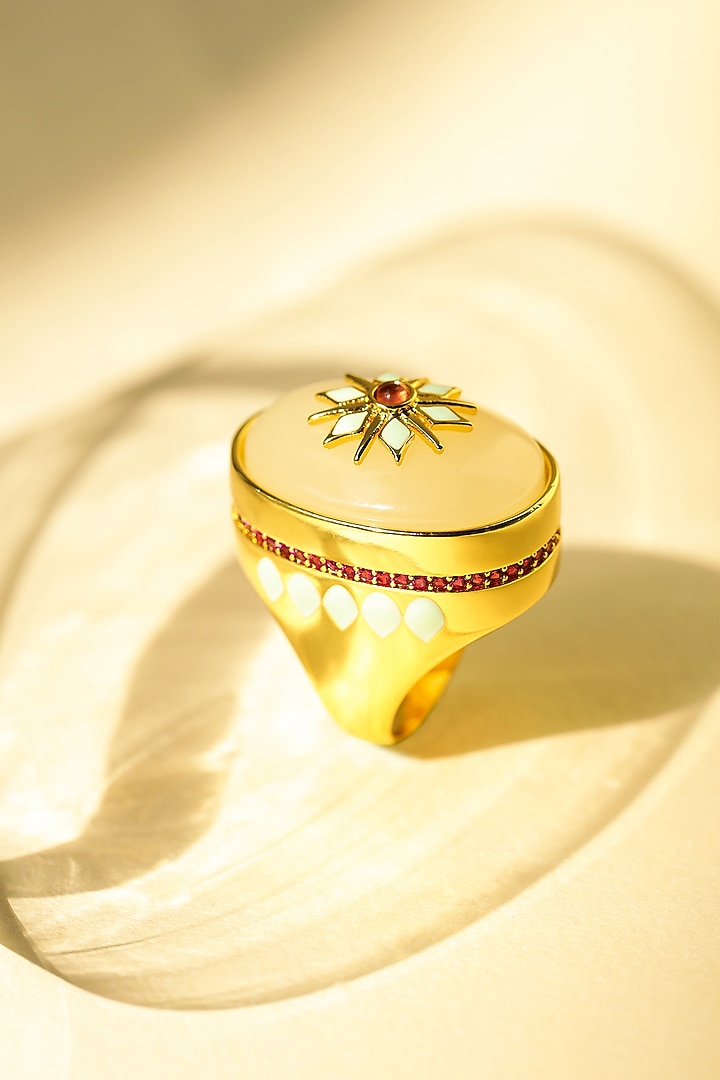 Yellow Gold Plated Zircon Ring by Shaze Jewellery at Pernia's Pop Up Shop