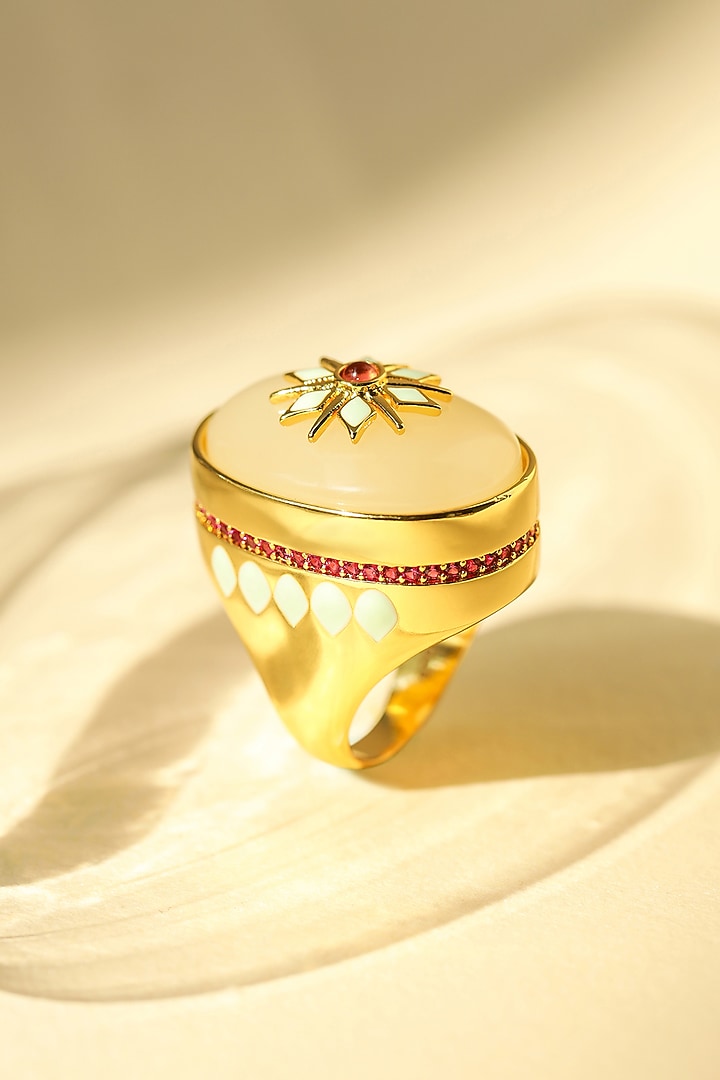 Yellow Gold Plated Zircon Ring by Shaze Jewellery at Pernia's Pop Up Shop