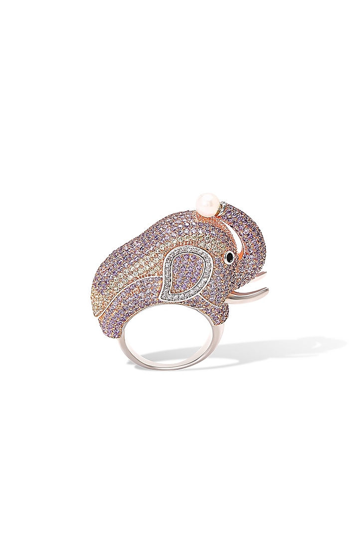 Gold Finish Zircon Infinity Tusk Ring by Shaze Jewellery at Pernia's Pop Up Shop
