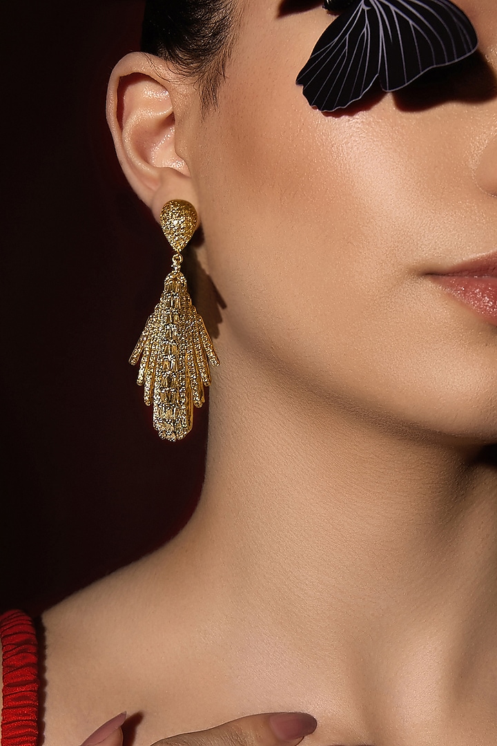 Gold Finish Zircon Icicle Dangler Earrings by Shaze Jewellery