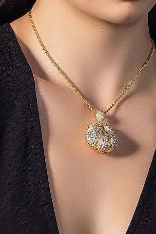 Gold Finish Zircon Nebula Light Pendant Necklace by Shaze Jewellery