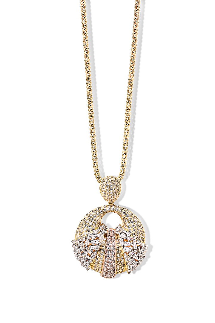 Gold Finish Zircon Nebula Light Pendant Necklace by Shaze Jewellery at Pernia's Pop Up Shop