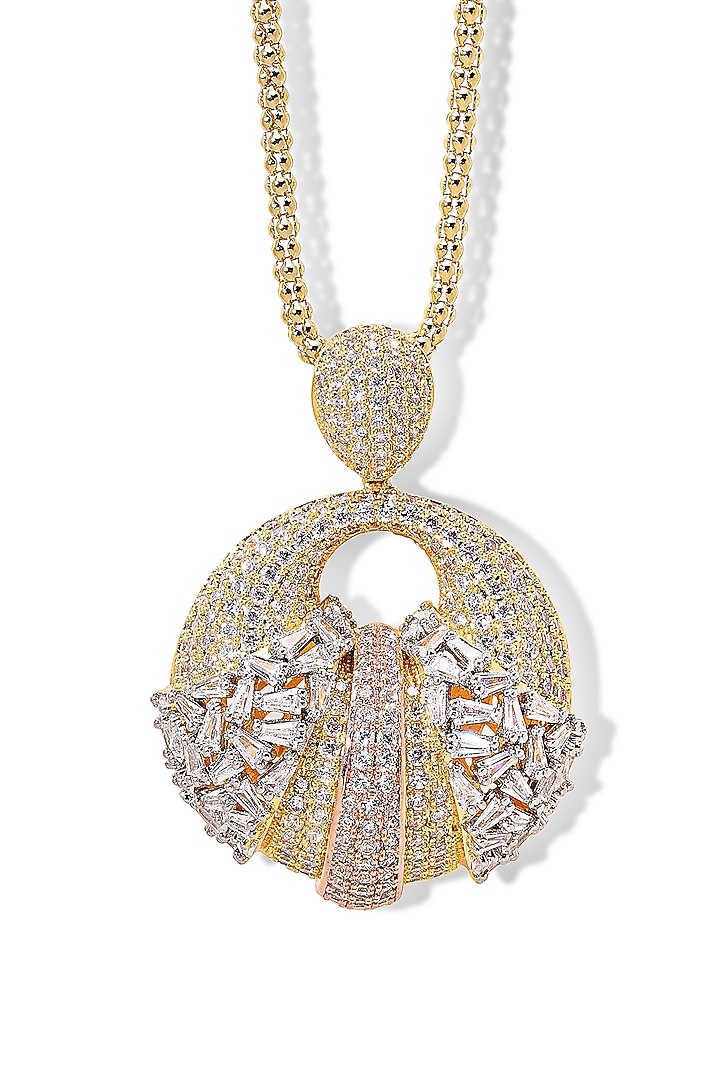 Gold Finish Zircon Nebula Light Pendant Necklace by Shaze Jewellery at Pernia's Pop Up Shop