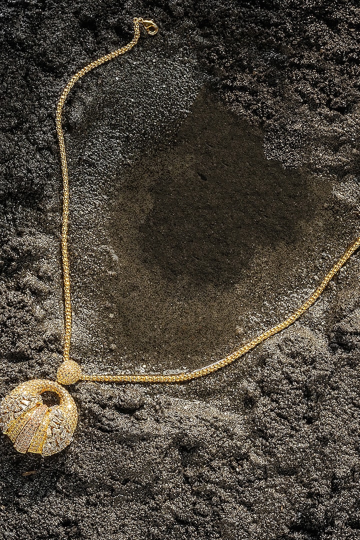 Gold Finish Zircon Nebula Light Pendant Necklace by Shaze Jewellery at Pernia's Pop Up Shop