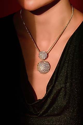 Gold Finish Zircon Polar Dream Pendant Necklace by Shaze Jewellery