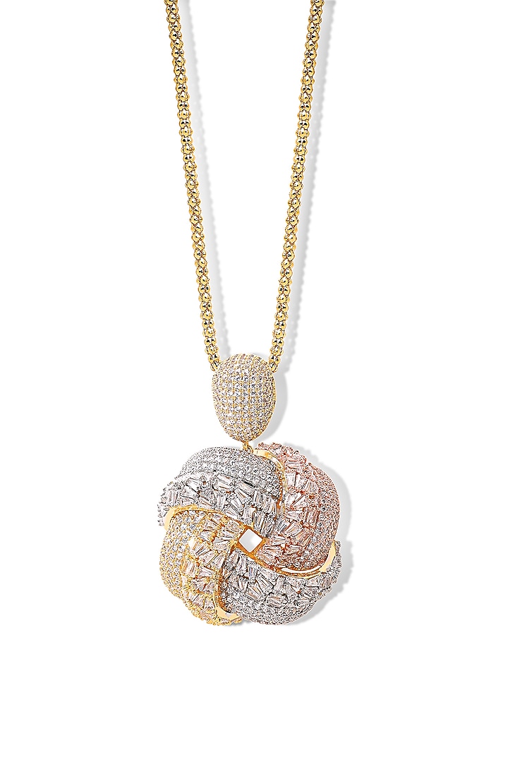 Gold Finish Zircon Ocean Heart Pendant Necklace by Shaze Jewellery at Pernia's Pop Up Shop