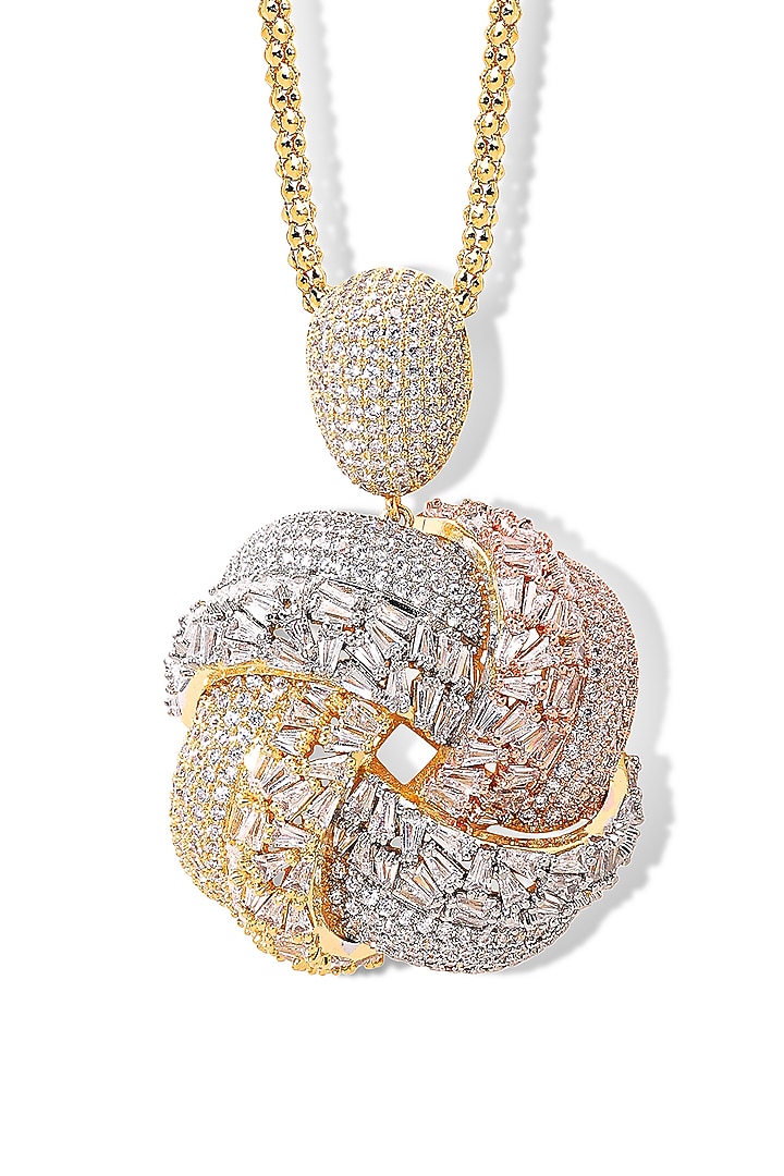 Gold Finish Zircon Ocean Heart Pendant Necklace by Shaze Jewellery at Pernia's Pop Up Shop