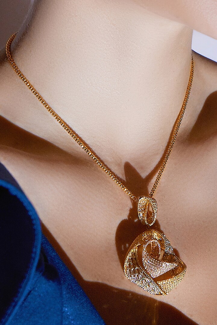 Gold Finish Zircon Astral Blossom Pendant Necklace by Shaze Jewellery at Pernia's Pop Up Shop