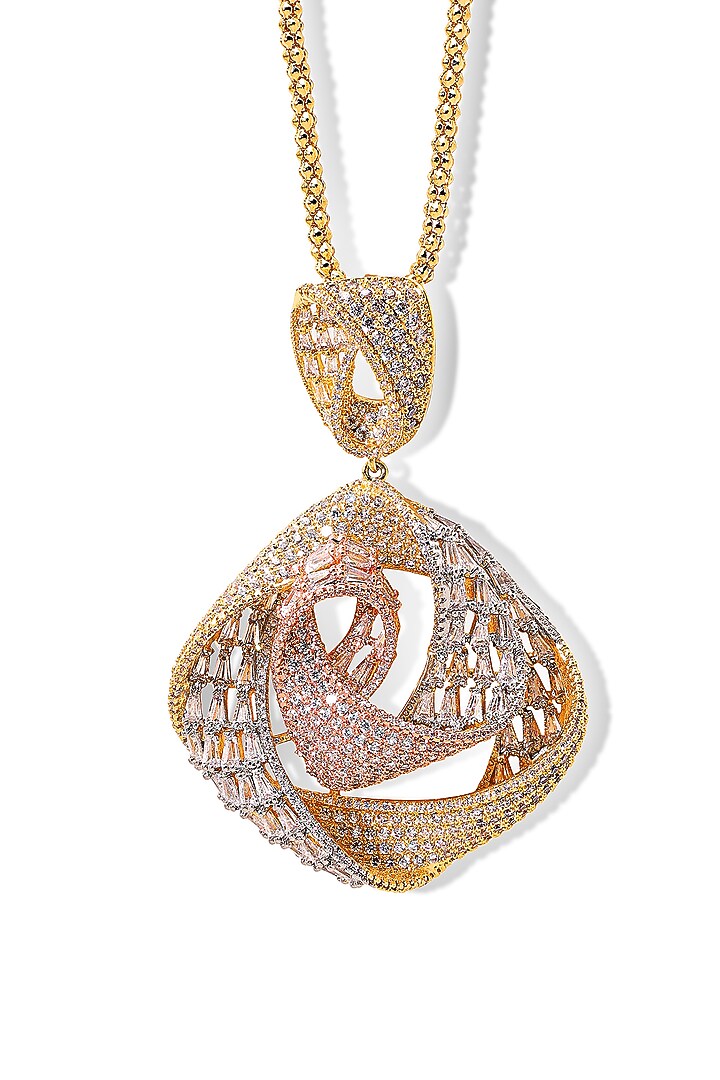 Gold Finish Zircon Astral Blossom Pendant Necklace by Shaze Jewellery at Pernia's Pop Up Shop