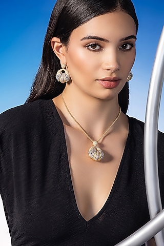 Gold Finish Zircon Pendant Necklace Set by Shaze Jewellery