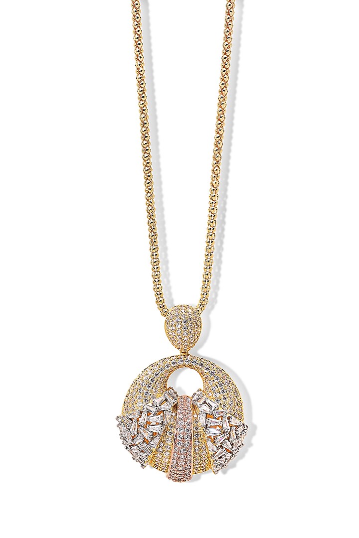 Gold Finish Zircon Pendant Necklace Set by Shaze Jewellery at Pernia's Pop Up Shop