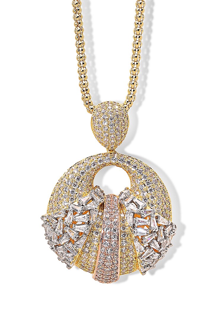 Gold Finish Zircon Pendant Necklace Set by Shaze Jewellery at Pernia's Pop Up Shop