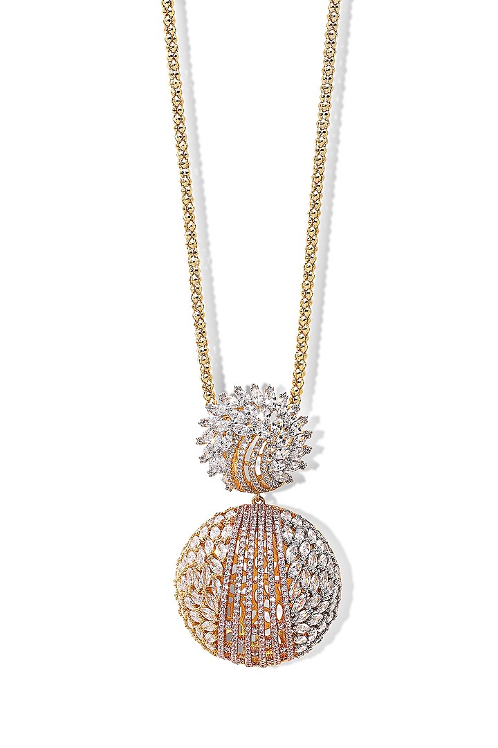 Gold Finish Zircon Pendant Necklace Set by Shaze Jewellery at Pernia's Pop Up Shop