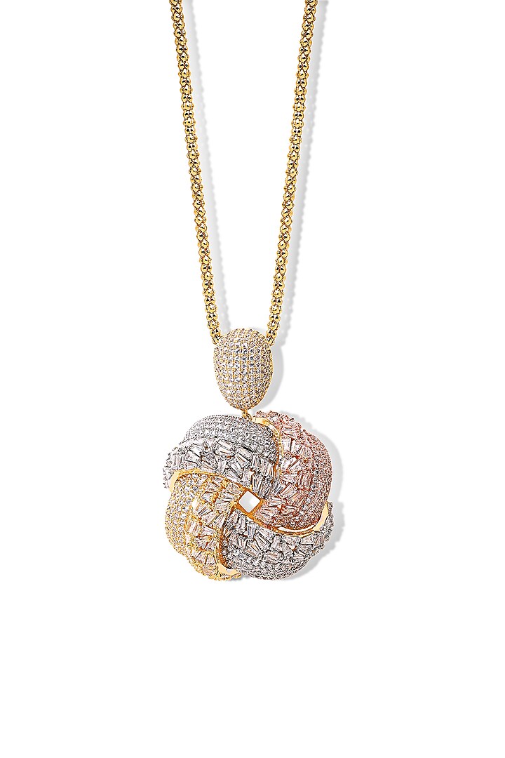 Gold Finish Zircon Pendant Necklace Set by Shaze Jewellery at Pernia's Pop Up Shop