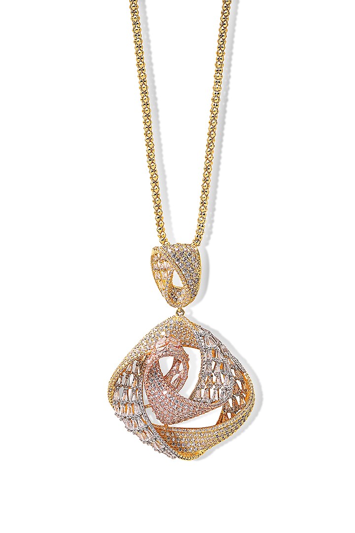 Gold Finish Zircon Pendant Necklace Set by Shaze Jewellery at Pernia's Pop Up Shop