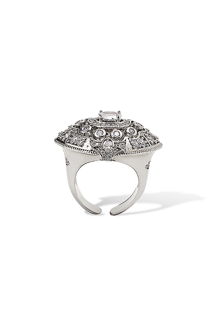 White Gold Finish Marquise Stone & Cubic Zirconia Ring by Shaze Jewellery at Pernia's Pop Up Shop