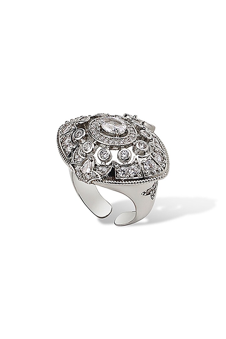 White Gold Finish Marquise Stone & Cubic Zirconia Ring by Shaze Jewellery at Pernia's Pop Up Shop