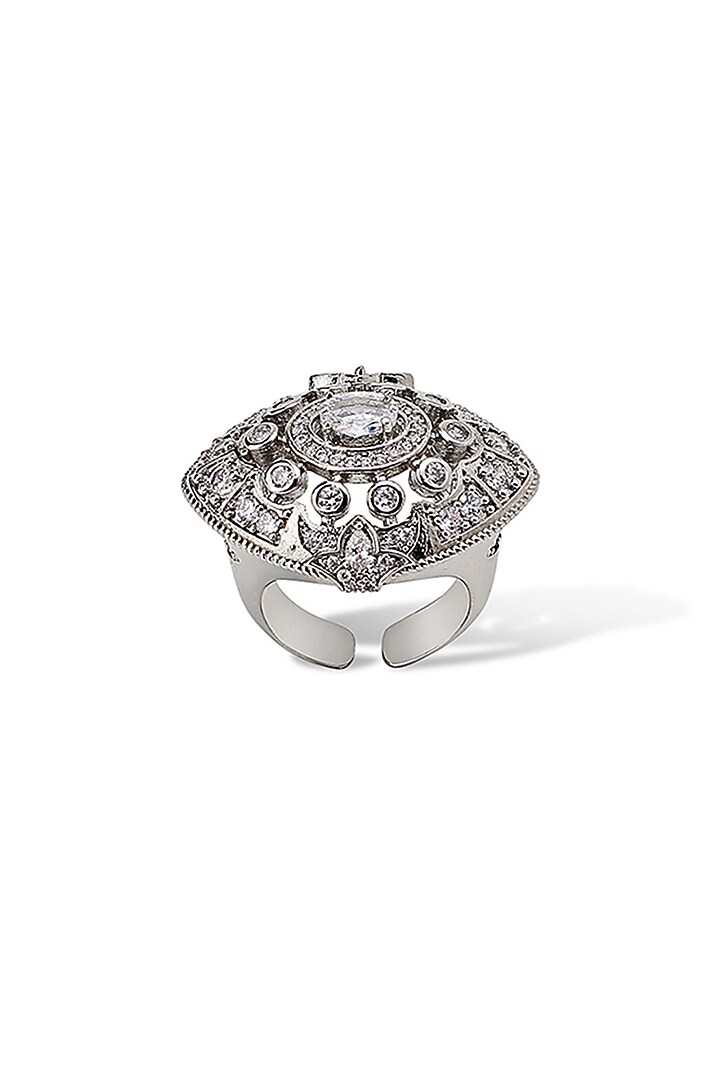 White Gold Finish Marquise Stone & Cubic Zirconia Ring by Shaze Jewellery at Pernia's Pop Up Shop