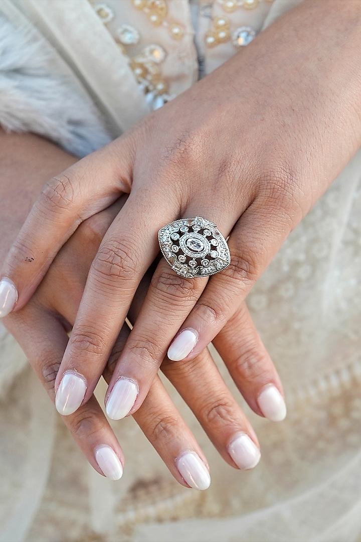 White Gold Finish Marquise Stone & Cubic Zirconia Ring by Shaze Jewellery at Pernia's Pop Up Shop