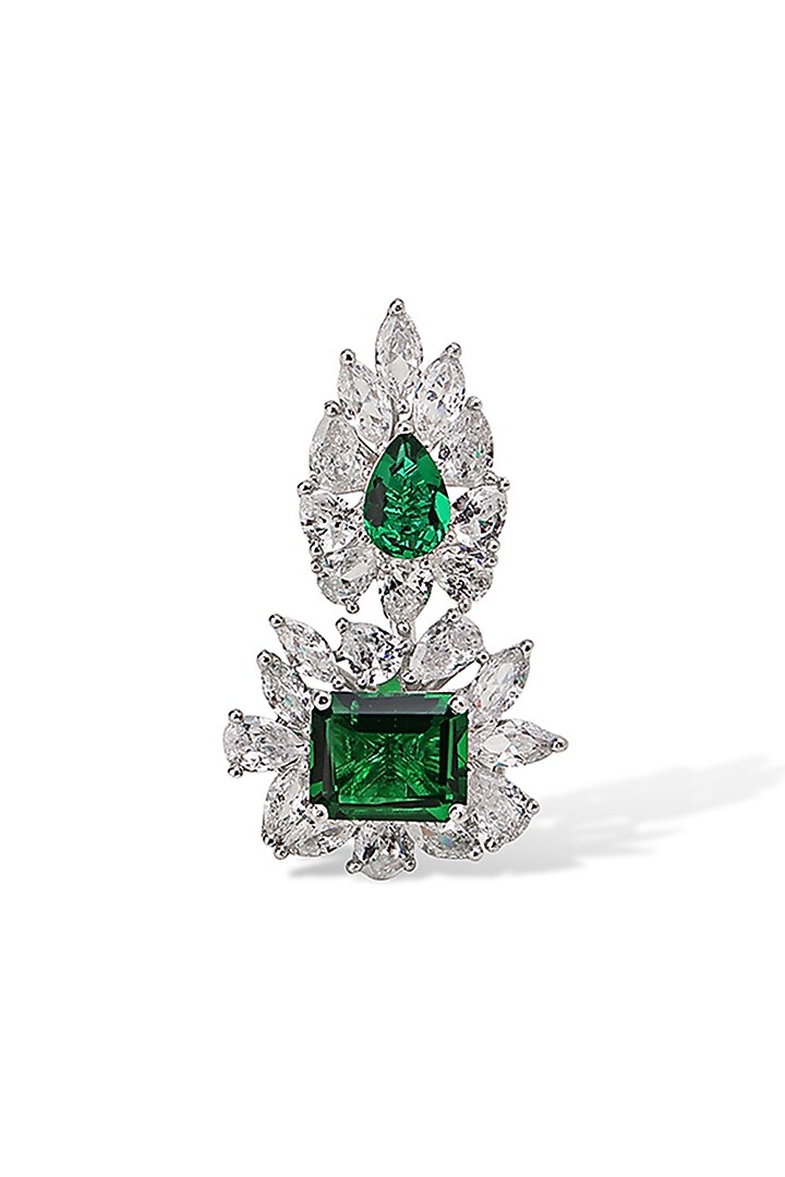 White Gold Finish Zircon & Emerald Stone Ring by Shaze Jewellery at Pernia's Pop Up Shop
