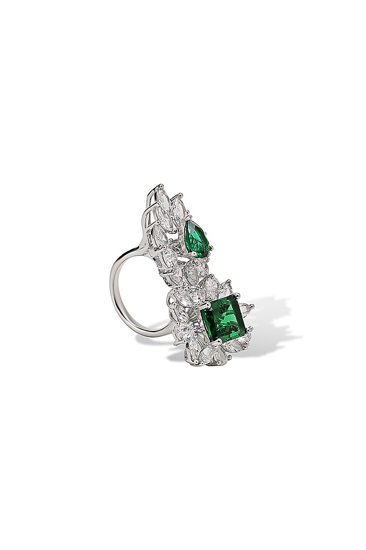 White Gold Finish Zircon & Emerald Stone Ring by Shaze Jewellery at Pernia's Pop Up Shop