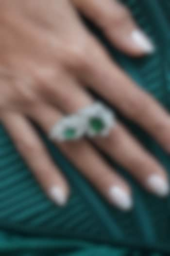 White Gold Finish Zircon & Emerald Stone Ring by Shaze Jewellery at Pernia's Pop Up Shop