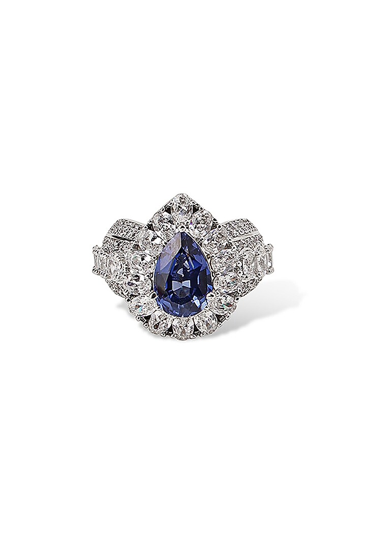 White Gold Finish Zircon & Tanzanite Stone Ring by Shaze Jewellery at Pernia's Pop Up Shop