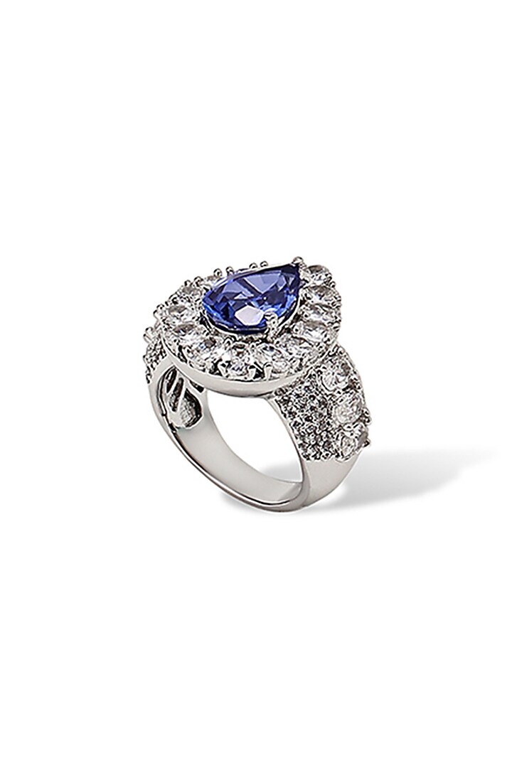 White Gold Finish Zircon & Tanzanite Stone Ring by Shaze Jewellery at Pernia's Pop Up Shop