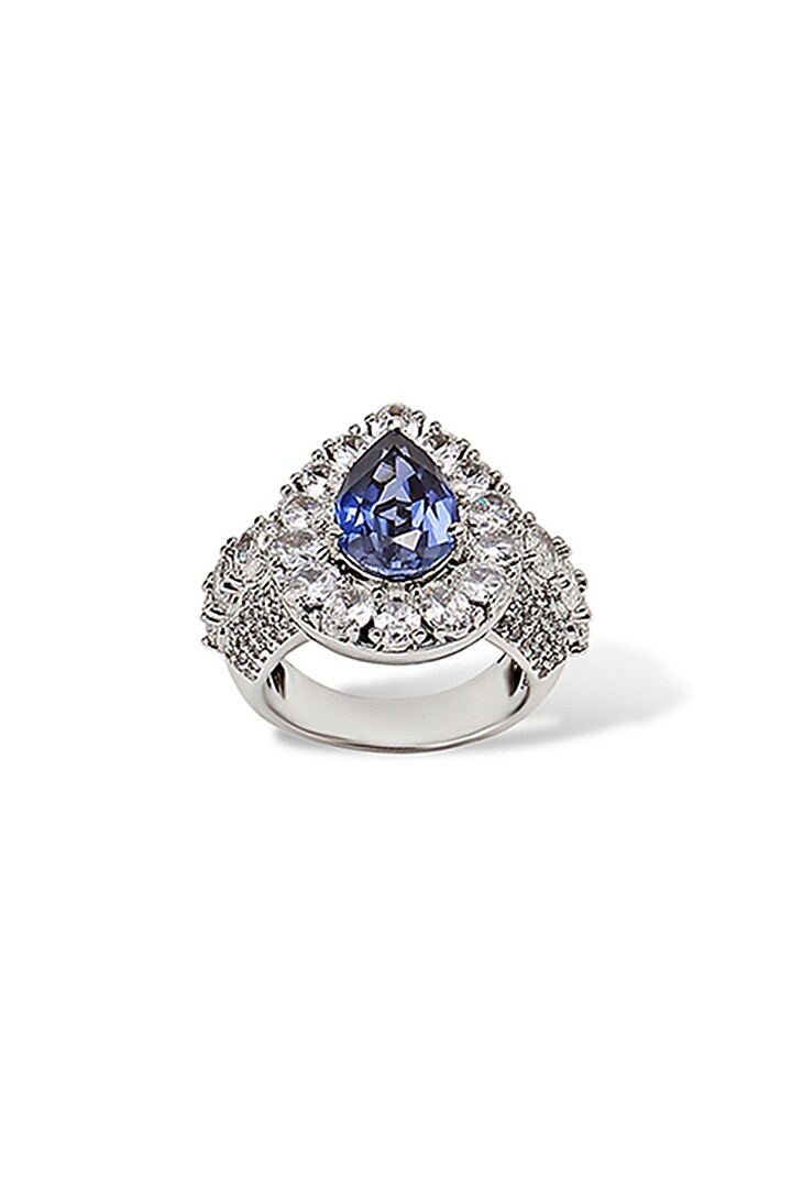 White Gold Finish Zircon & Tanzanite Stone Ring by Shaze Jewellery at Pernia's Pop Up Shop