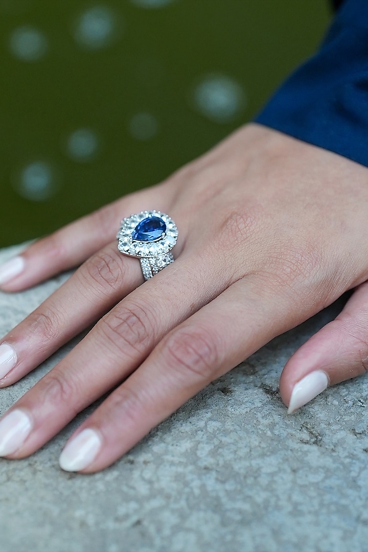 White Gold Finish Zircon & Tanzanite Stone Ring by Shaze Jewellery at Pernia's Pop Up Shop