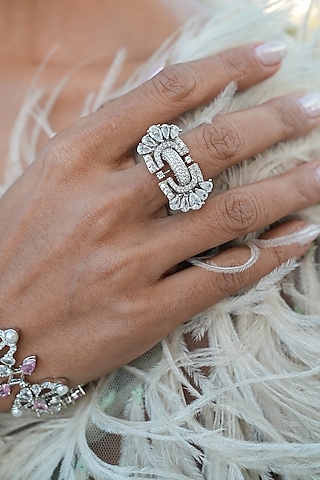 White Gold Finish Zircon Ring by Shaze Jewellery