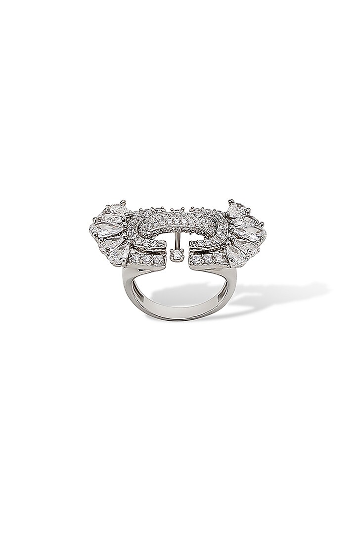 White Gold Finish Zircon Ring by Shaze Jewellery at Pernia's Pop Up Shop